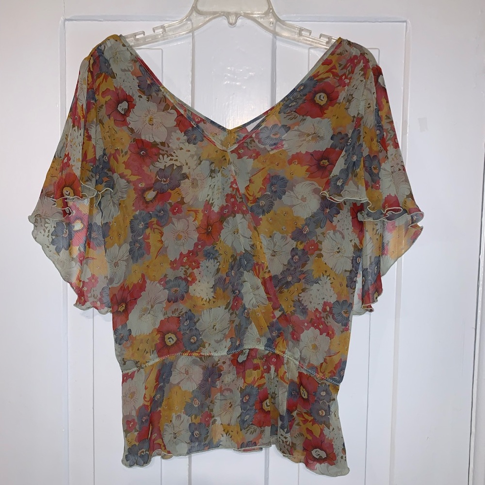 Anna Sui For Anthropologie Silk Peplum Blouse